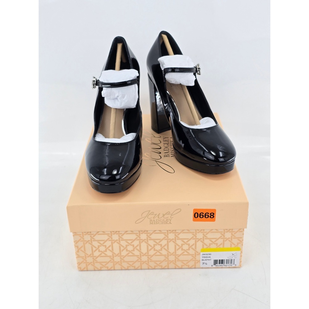 Jewel Badgley Mischka Trisha‎ Mary Jane Pumps Womens 7.5 Black Patent - New